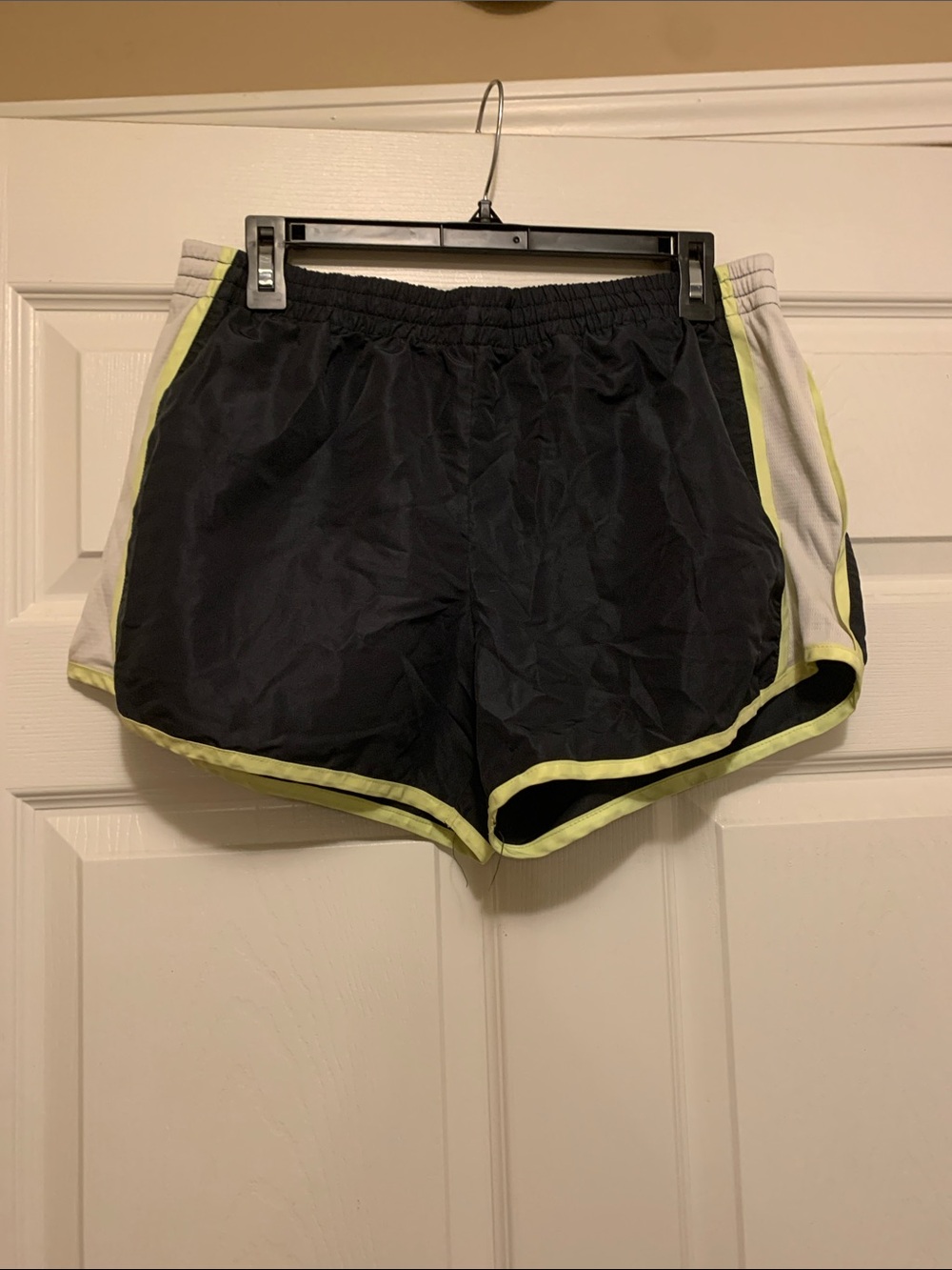Danskin Now Black Athletic Shorts with Neon Yellow Trim